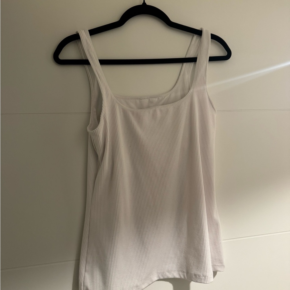 Alo White Ribbed Tank Top - Classic Women's Scoop Neck